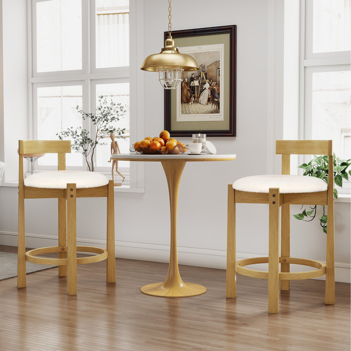 24 Inch Teddy Velvet Upholstered Counter Height Bar Stools with Backrests and Footrests-Set of 4 view 3