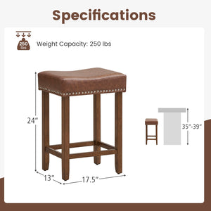 24 Inch Upholstered PU Leather Bar Stools Set of 2-Brown view 5