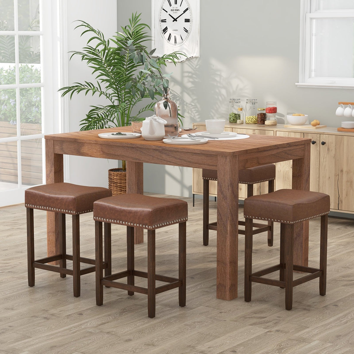 24 Inch Upholstered PU Leather Bar Stools Set of 2-Brown view 6