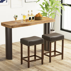 24 Inch Upholstered PU Leather Bar Stools Set of 2-Gray view 3