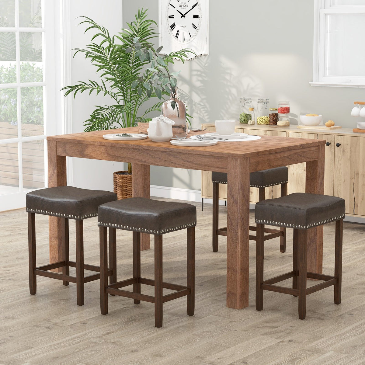24 Inch Upholstered PU Leather Bar Stools Set of 2-Gray view 6