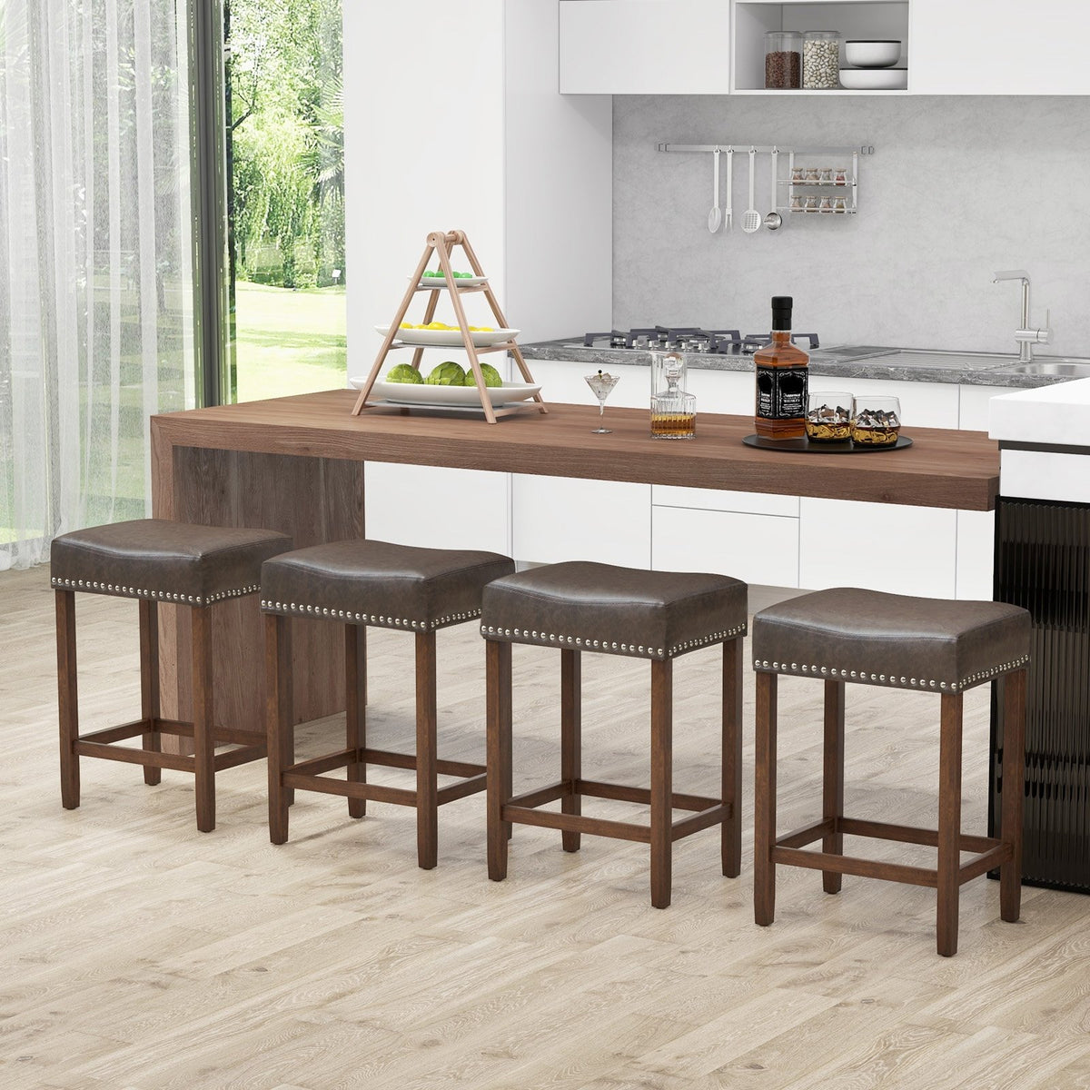 24 Inch Upholstered PU Leather Bar Stools Set of 2-Gray view 7