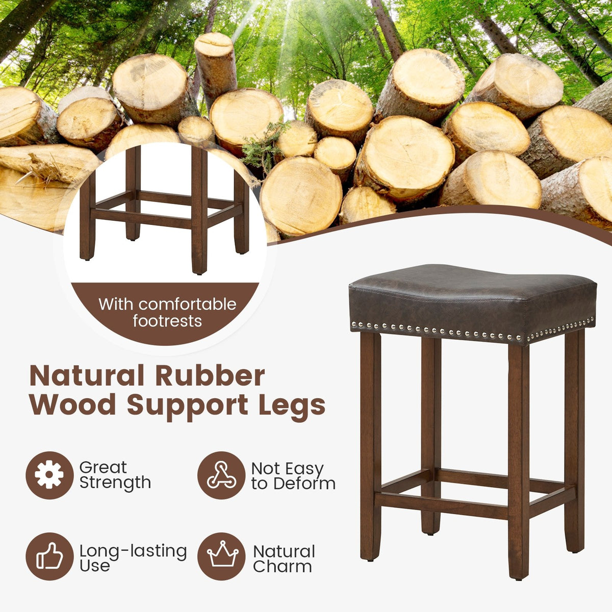 24 Inch Upholstered PU Leather Bar Stools Set of 2-Gray view 9