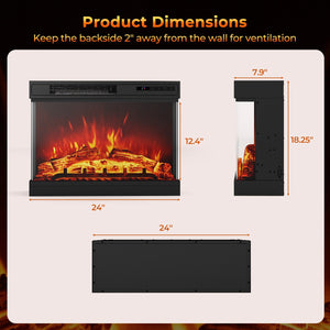 24 Inches 3-Sided Glass Electric Fireplace Heater with Remote Control view 5