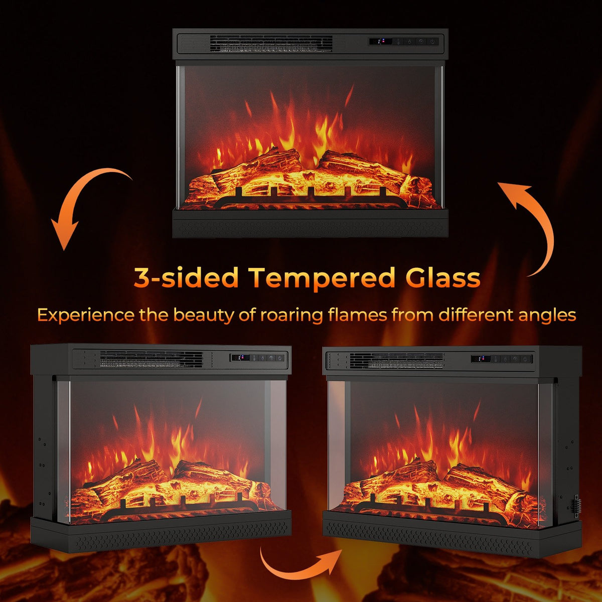 24 Inches 3-Sided Glass Electric Fireplace Heater with Remote Control view 6