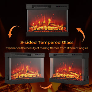 24 Inches 3-Sided Glass Electric Fireplace Heater with Remote Control view 6