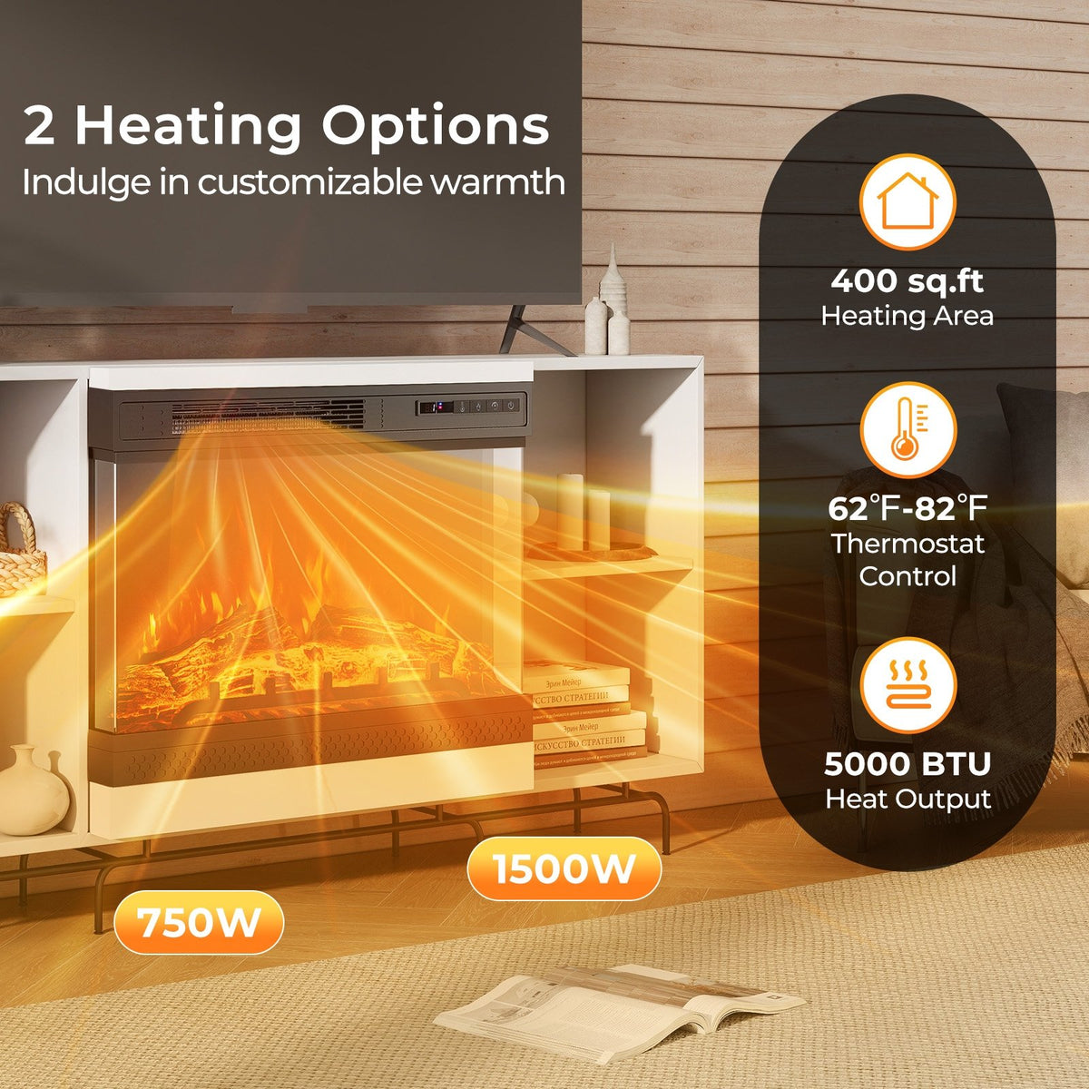 24 Inches 3-Sided Glass Electric Fireplace Heater with Remote Control view 7