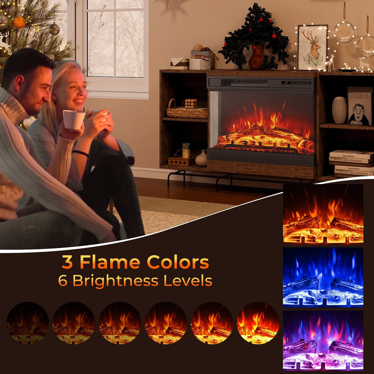 24 Inches 3-Sided Glass Electric Fireplace Heater with Remote Control view 8