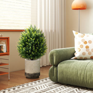 24 Inches Artificial Cypress Topiary Ball Tree Set with Ground Spike-Green view 3