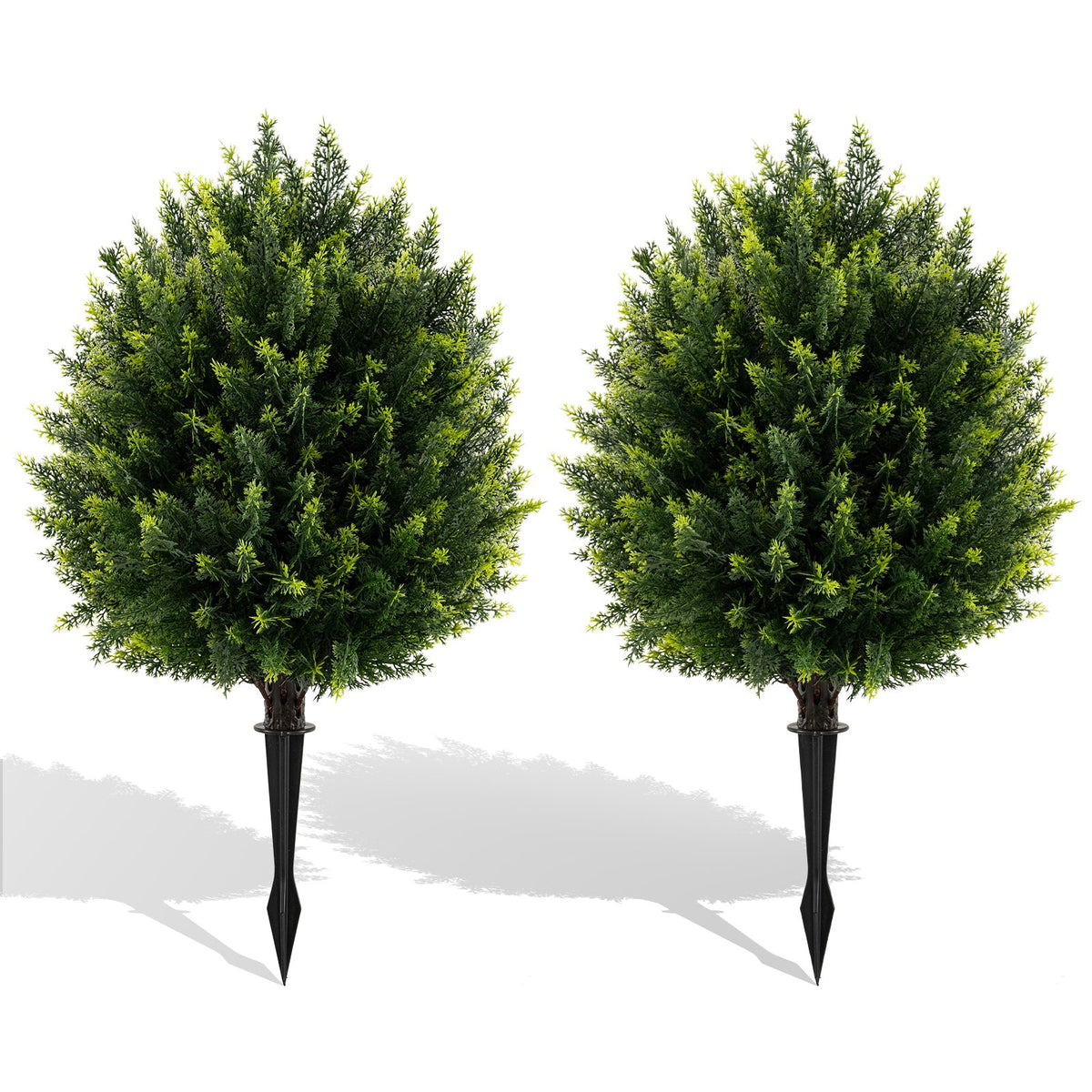 24 Inches Artificial Cypress Topiary Ball Tree Set with Ground Spike-Green view 4