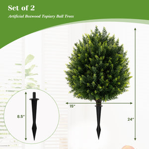24 Inches Artificial Cypress Topiary Ball Tree Set with Ground Spike-Green view 5