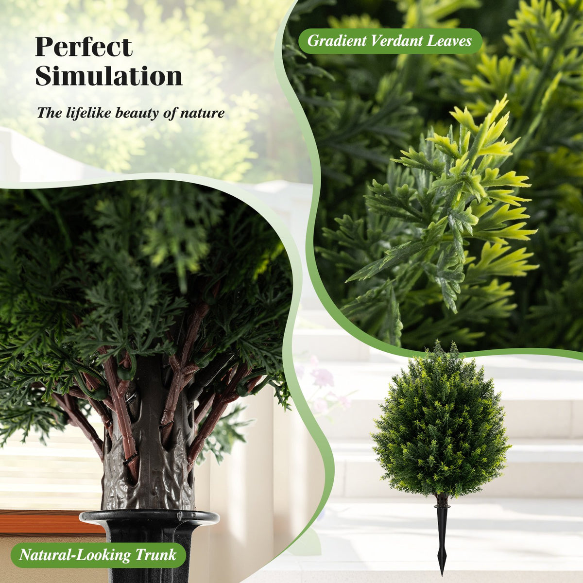 24 Inches Artificial Cypress Topiary Ball Tree Set with Ground Spike-Green view 8