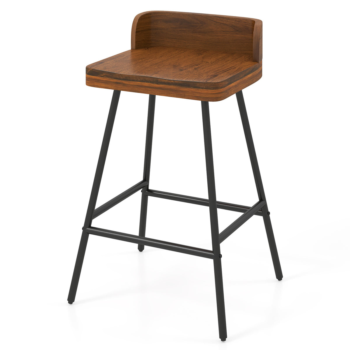 24 inches Industrial Rubber Wood Bar Stool with Low Back Metal Legs and Footrest-Brown