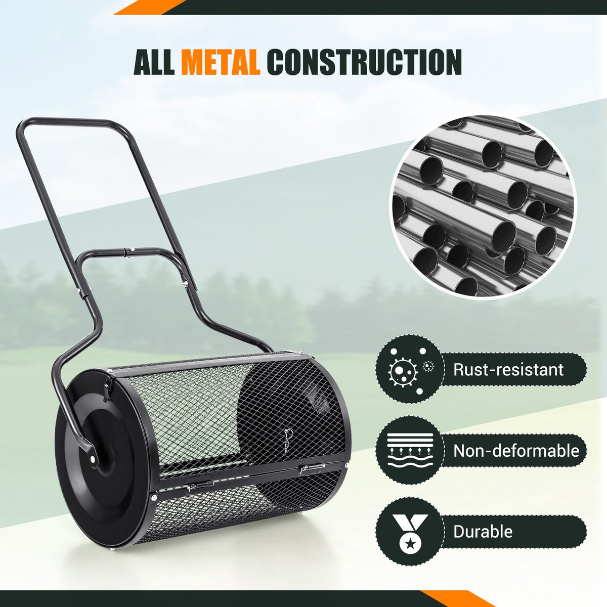 24” Peat Moss Spreader with Upgrade Side Latches and U-shape Handle-Black view 9