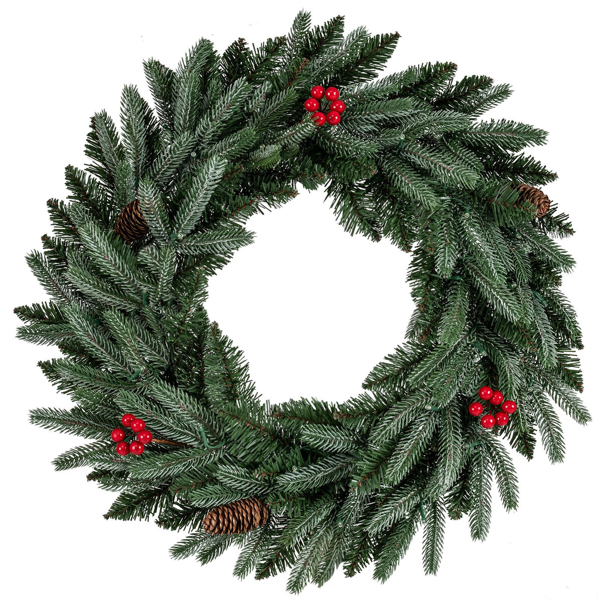 24” Pre-lit Christmas Wreath Set of 2 Front Door Artificial Xmas Wreath with 90 Frosted Branch Tips view 3