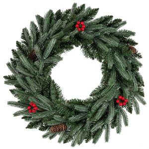 24” Pre-lit Christmas Wreath Set of 2 Front Door Artificial Xmas Wreath with 90 Frosted Branch Tips view 3