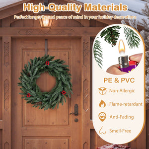 24” Pre-lit Christmas Wreath Set of 2 Front Door Artificial Xmas Wreath with 90 Frosted Branch Tips view 7