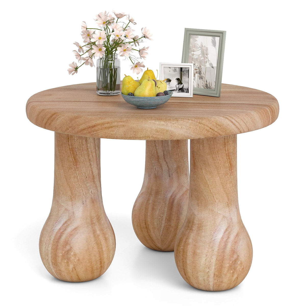 24 inches Small Solid Mahogany Wood Coffee Table with Thickened Top and Column Legs