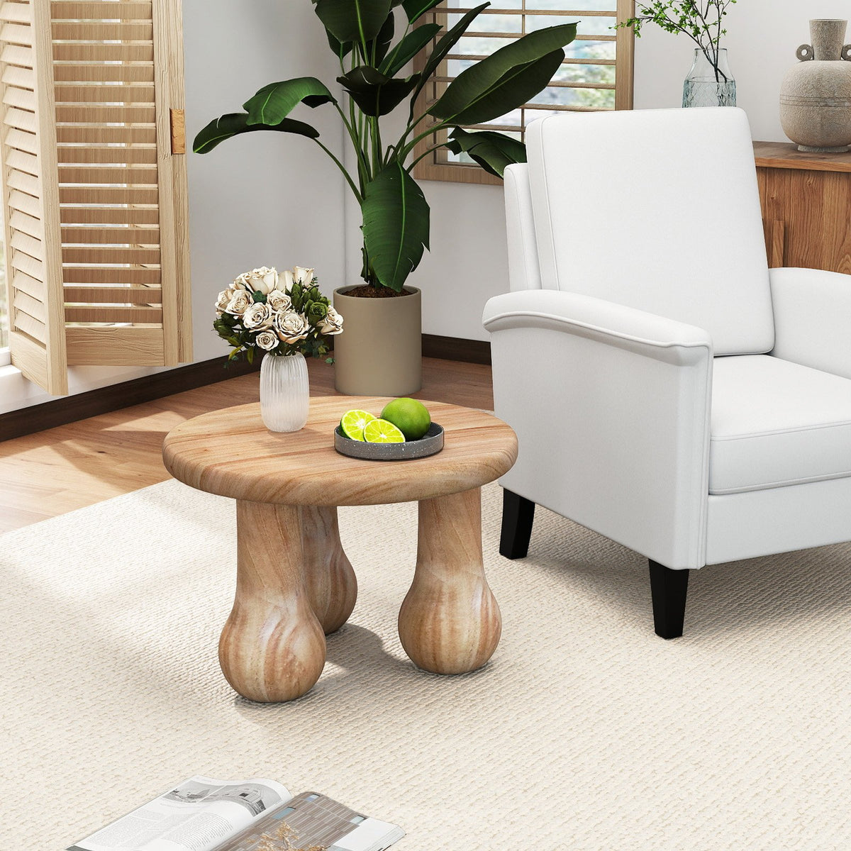 24 inches Small Solid Mahogany Wood Coffee Table with Thickened Top and Column Legs view 2