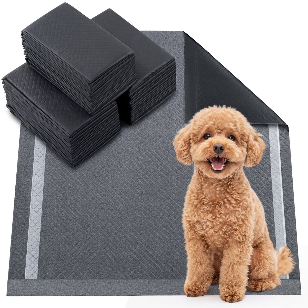 24 inches x 24 inches Charcoal Dog Pee Pads 6-Layer for Dogs-Black view 3