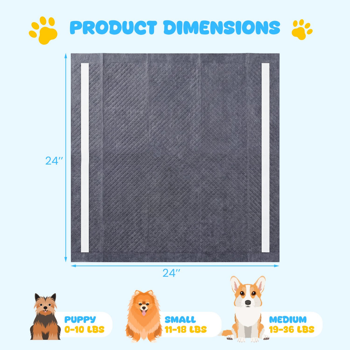 24 inches x 24 inches Charcoal Dog Pee Pads 6-Layer for Dogs-Black view 4