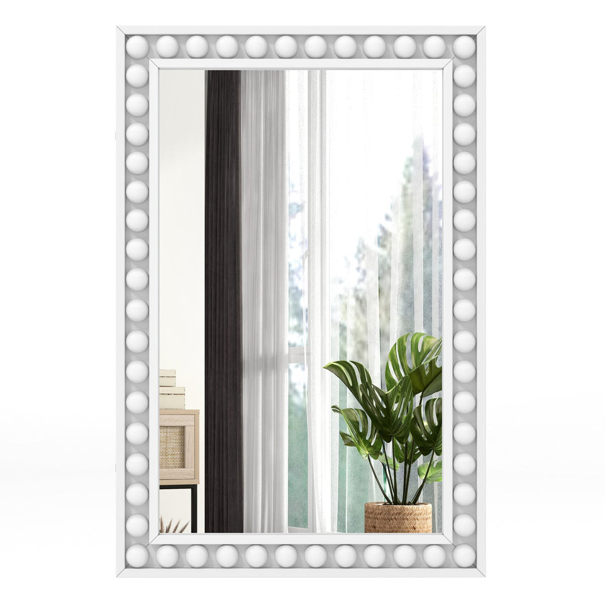 24 x 36 Inches Rustic Wall Mirror with Solid Wood Frame for Living Room, Bedroom-White