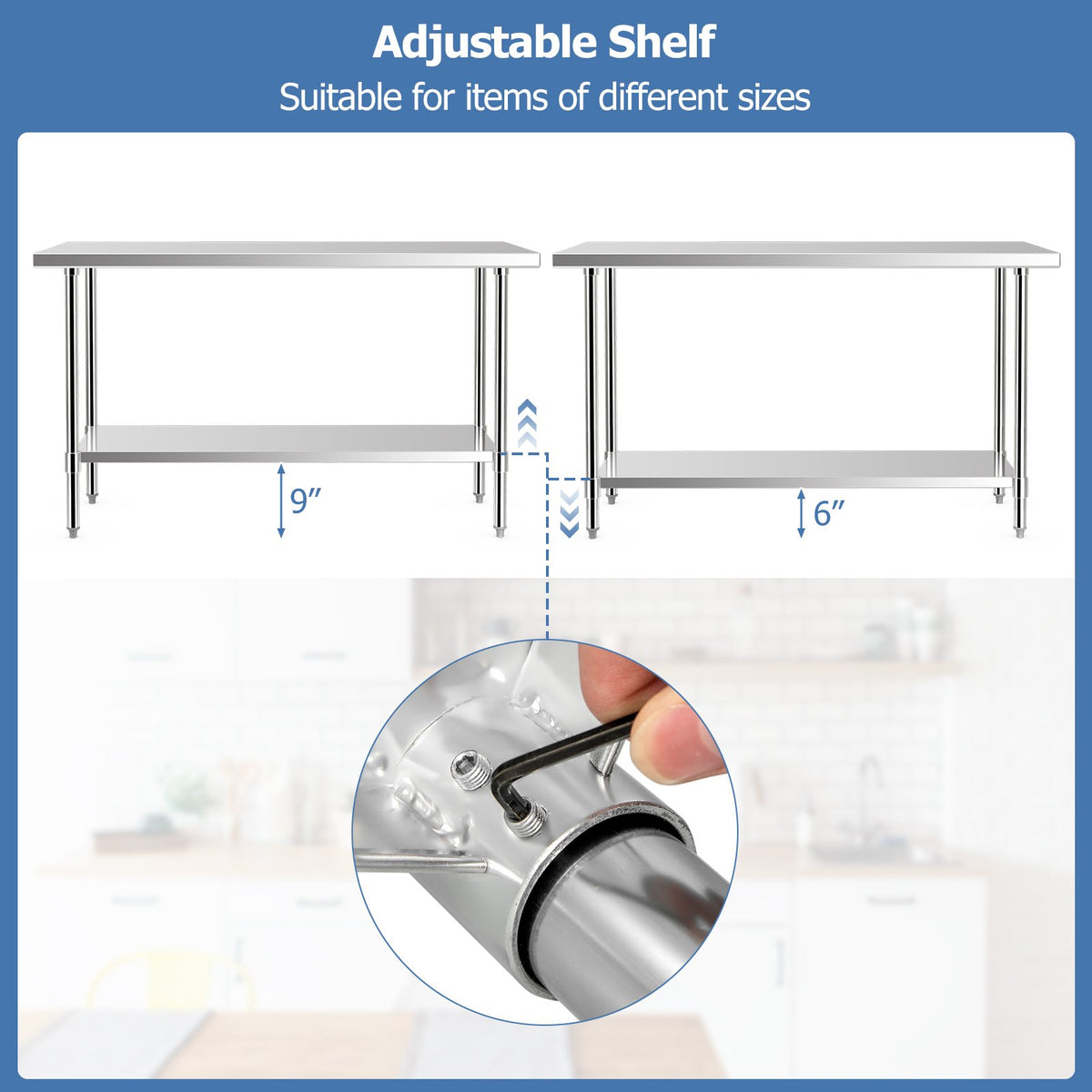 24 x 60 Inches Stainless Steel Kitchen Prep Work Table with Adjustable Undershelf view 8