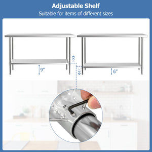 24 x 60 Inches Stainless Steel Kitchen Prep Work Table with Adjustable Undershelf view 8