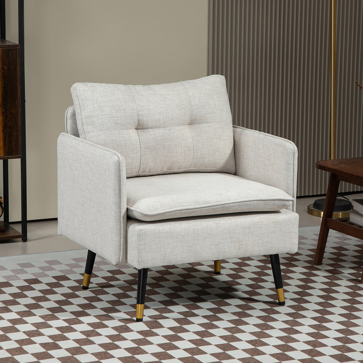 Accent Chair, Upholstered Armchair with Tufted Back Cushion and Steel Legs for Living Room, Bedroom – view 14