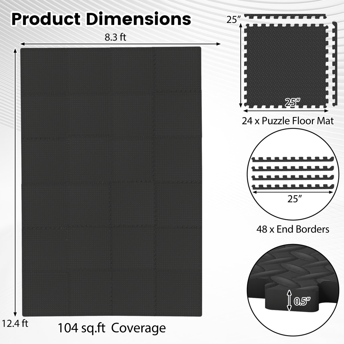 24Tiles 1/2 inches Puzzle Exercise Floor Mats-Black view 4