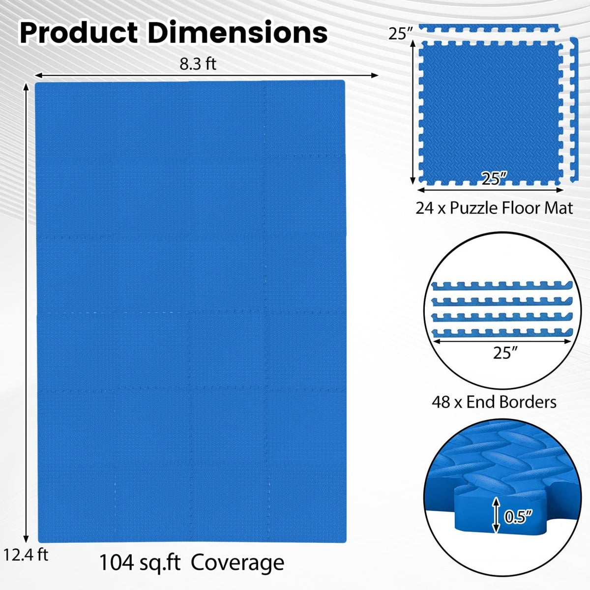 24Tiles 1/2 inches Puzzle Exercise Floor Mats-Blue view 5