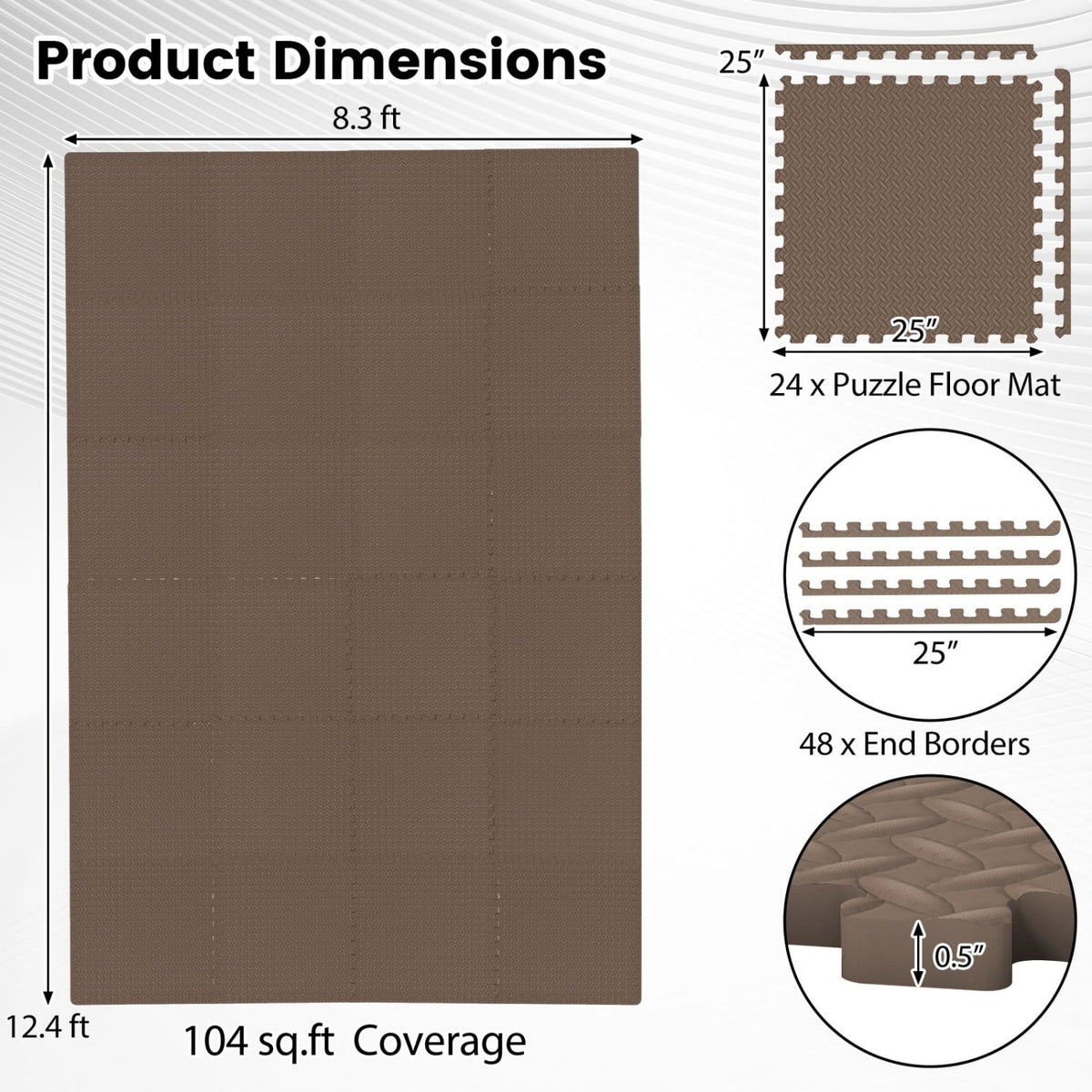 24Tiles 1/2 inches Puzzle Exercise Floor Mats-Brown view 5