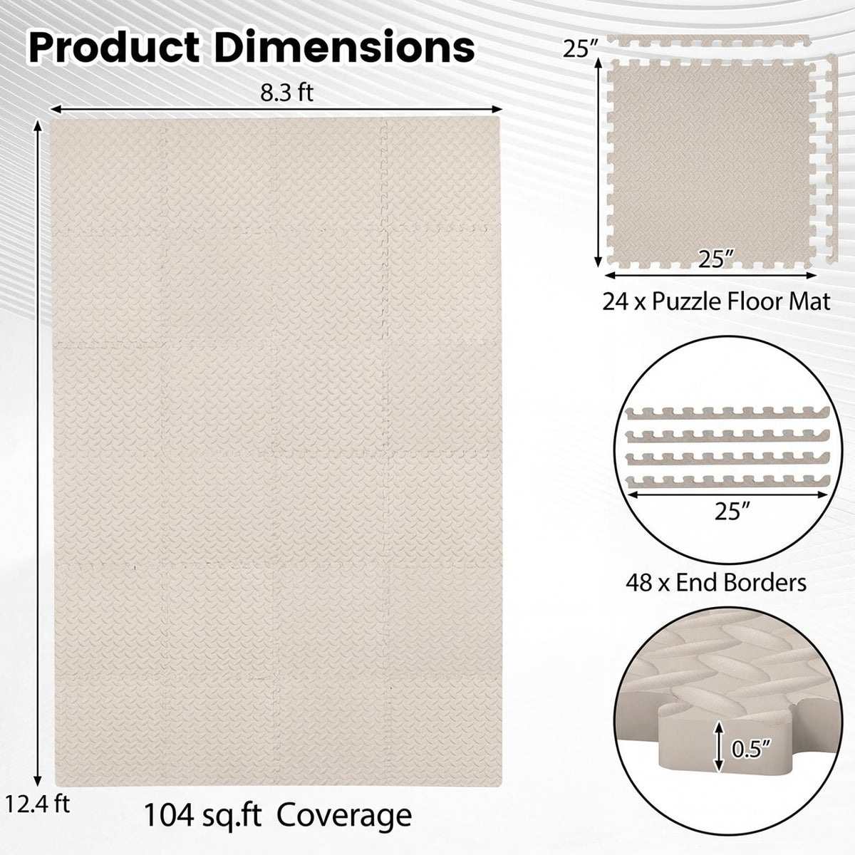 24Tiles 1/2 inches Puzzle Exercise Floor Mats-Beige view 4