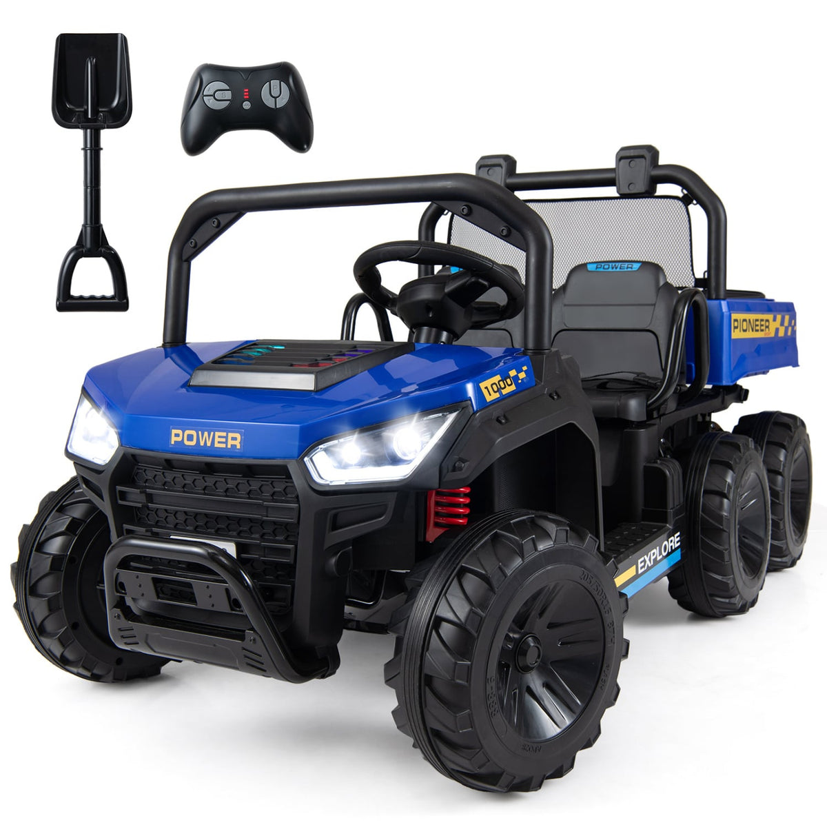 24V 2-Seater Kids Ride on Dump Truck 4WD with Electric Dump Bed and Lights-Navy view 3