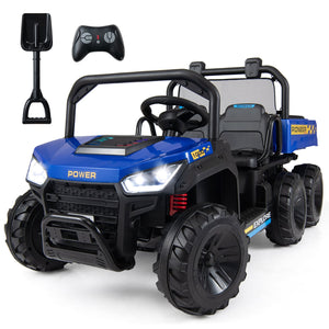 24V 2-Seater Kids Ride on Dump Truck 4WD with Electric Dump Bed and Lights-Navy view 3