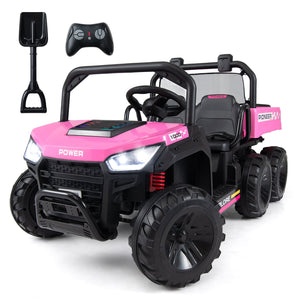 24V 2-Seater Kids Ride on Dump Truck 4WD with Electric Dump Bed and Lights-Pink view 3