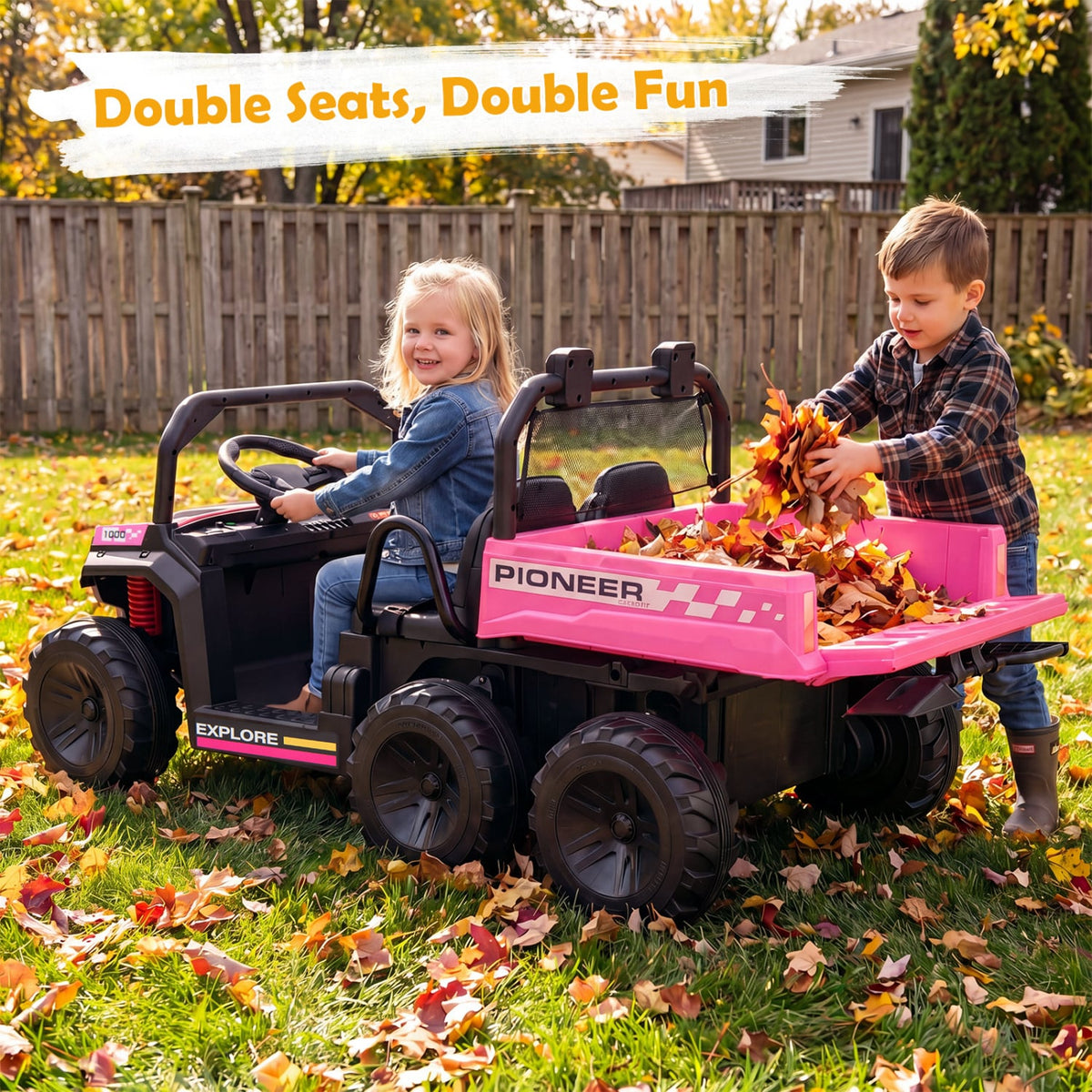 24V 2-Seater Kids Ride on Dump Truck 4WD with Electric Dump Bed and Lights-Pink view 2