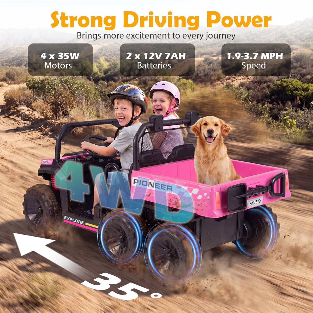 24V 2-Seater Kids Ride on Dump Truck 4WD with Electric Dump Bed and Lights-Pink view 8