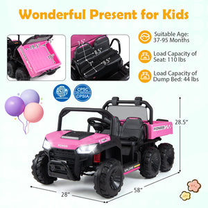 24V 2-Seater Kids Ride on Dump Truck 4WD with Electric Dump Bed and Lights-Pink view 4