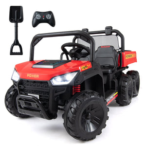 24V 2-Seater Kids Ride on Dump Truck 4WD with Electric Dump Bed and Lights-Red view 3