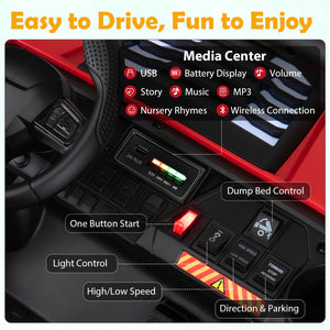 24V 2-Seater Kids Ride on Dump Truck 4WD with Electric Dump Bed and Lights-Red view 6