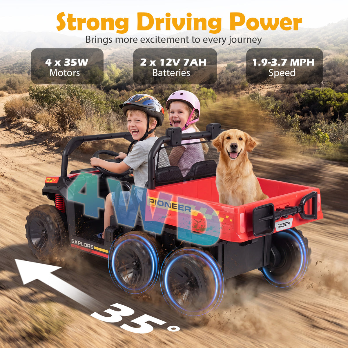 24V 2-Seater Kids Ride on Dump Truck 4WD with Electric Dump Bed and Lights-Red view 8