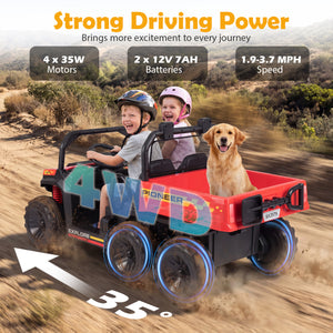 24V 2-Seater Kids Ride on Dump Truck 4WD with Electric Dump Bed and Lights-Red view 8