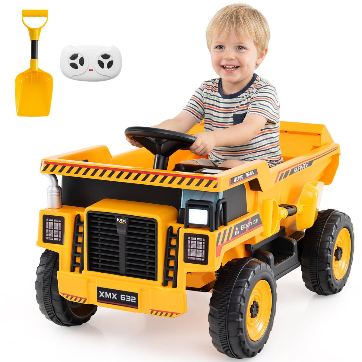 24V Construction Electric Vehicle with Dump Bed and Remote Control for Aged 3-8-Yellow view 4