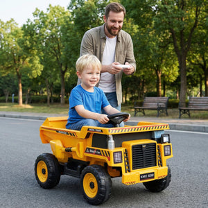 24V Construction Electric Vehicle with Dump Bed and Remote Control for Aged 3-8-Yellow view 3