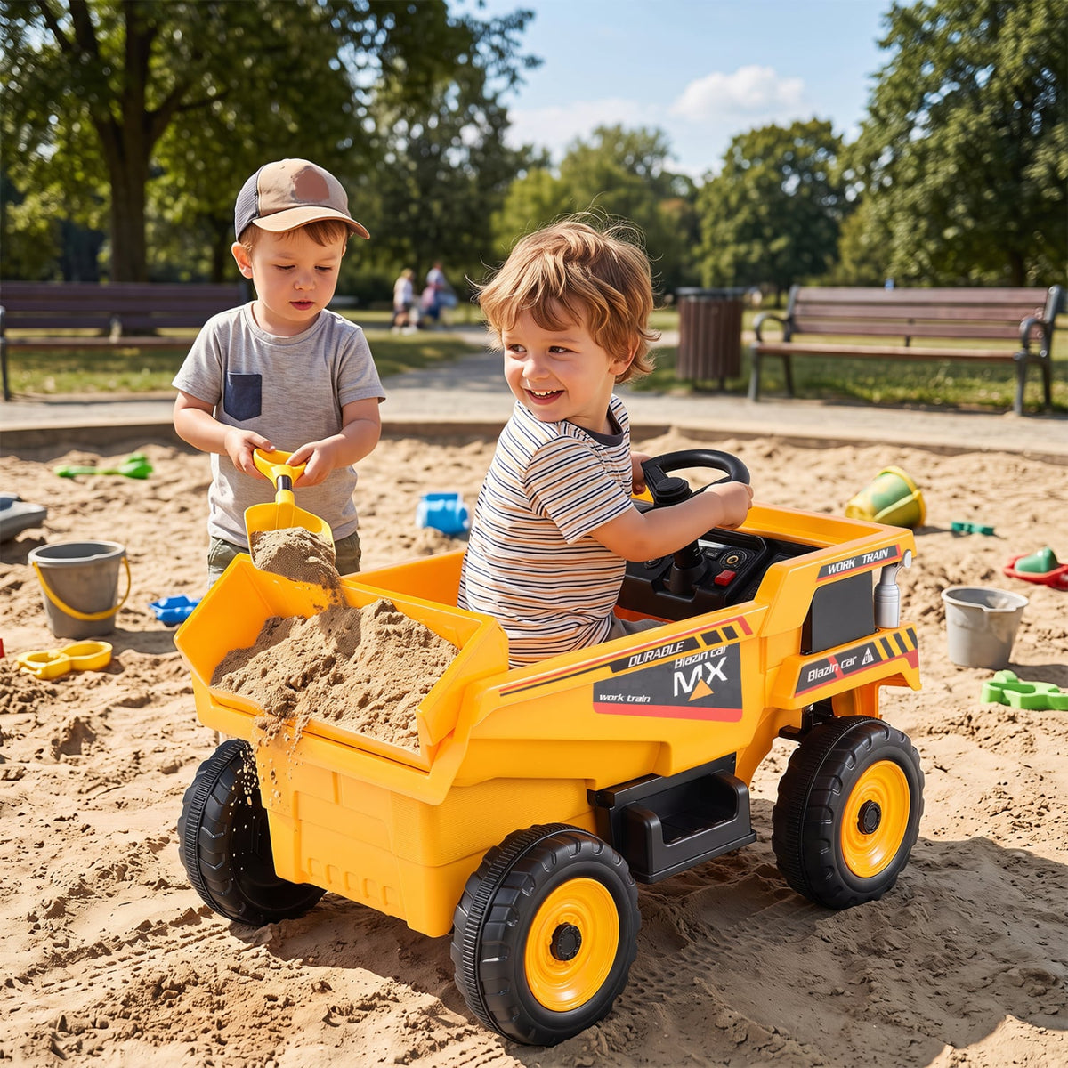 24V Construction Electric Vehicle with Dump Bed and Remote Control for Aged 3-8-Yellow view 6