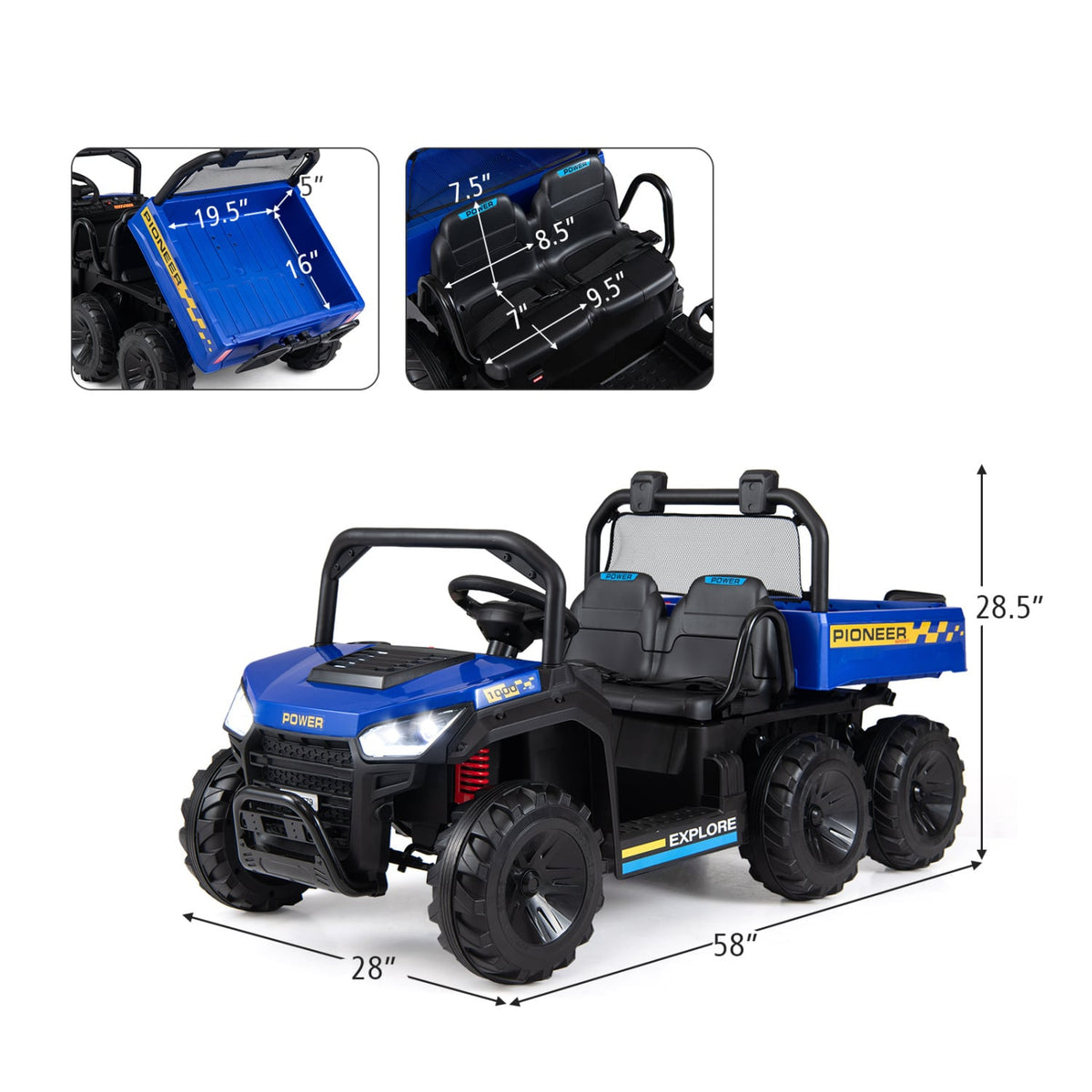 24V Kids Ride on Dump Truck with Electric Dump Bed, 2-Seater 4WD view 5