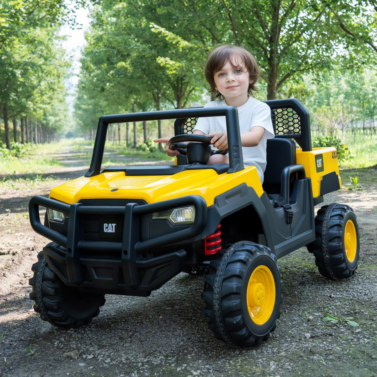 24V Ride On Dump Truck Licensed Caterpillar 2-Seater for Girls Boys-Yellow view 2