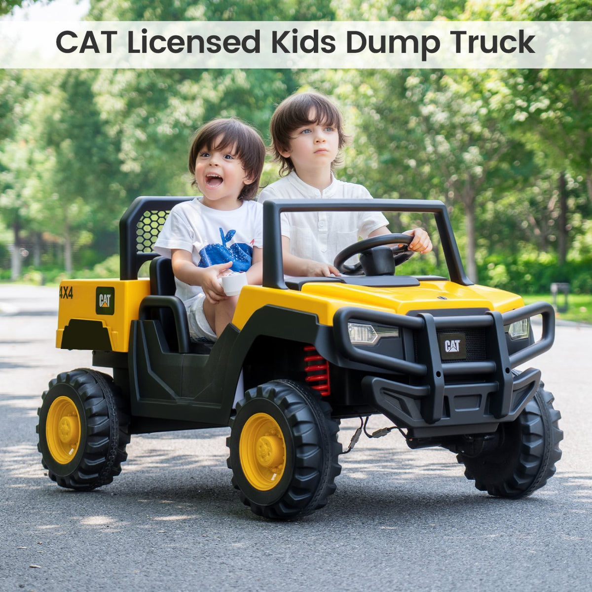 24V Ride On Dump Truck Licensed Caterpillar 2-Seater for Girls Boys-Yellow view 3