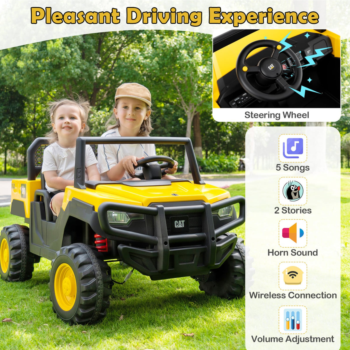 24V Ride On Dump Truck Licensed Caterpillar 2-Seater for Girls Boys-Yellow view 9
